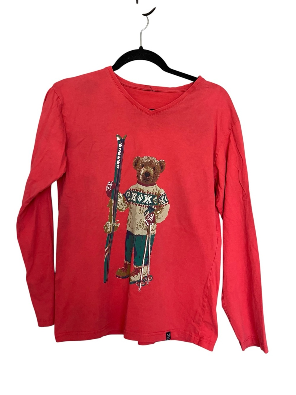 Preppy Ski Kids Red Long-Sleeve Bear Graphic Tee